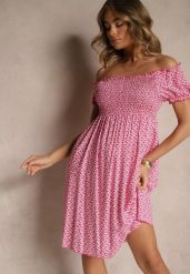 Różowa Sukienka Hiszpanka z Wiskozy z Kwiatowym Wzorem Mevandra. Czerwone sukienki Renee, na co dzień, m, bez wzorów, z wiskozy, eleganckie, bez kołnierzyka, bez ramiączek, mini, kopertowe. W wyprzedaży za 39.99 zł.