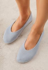 Niebieskie Casualowe Balerinki z Imitacji Zamszu Zambra. Niebieskie baleriny Born2be, bez wzorów, z jeansu, biznesowe, bez obcasa, bez zapięcia. Za 74.99 zł.