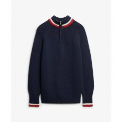 Bluza z polu zamkiem i lamówką dla kobiet Superdry. Niebieskie bluzy Superdry, na jesień, m, bez wzorów, z dzianiny, casualowe, bez ramiączek, bez kaptura. Za 388.60 zł.
