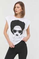 Twinset t-shirt damski kolor biały. Białe t-shirty Twinset, bez wzorów, bez kołnierzyka, bez ramiączek. Za 419.99 zł.