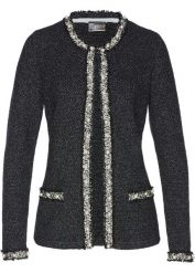 Kardigan z perełkami. Czarne swetry bonprix, bez wzorów, eleganckie, bez ramiączek. Za 179.99 zł.