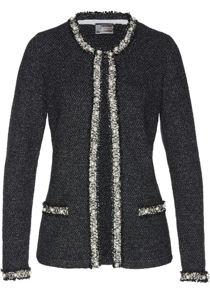 Kardigan z perełkami. Czarne swetry bonprix, bez wzorów, eleganckie, bez ramiączek. Za 179.99 zł.