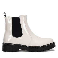 Sztyblety JENNY. Brązowe botki Jenny, bez wzorów, bez obcasa, na płaskiej podeszwie, bez zapięcia. Za 127.99 zł.