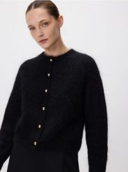 Kardigan z moherem - czarny. Czarne swetry Reserved, l, bez wzorów, z dzianiny, bez ramiączek. Za 299.99 zł.
