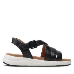 Sandały Caprice. Czarne sandały Caprice, bez wzorów, bez obcasa, na płaskiej podeszwie, bez zapięcia. Za 249.99 zł.