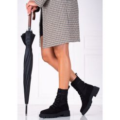 SHELOVET Czarne zamszowe sznurowane workery. Czarne botki SHELOVET, bez wzorów, z zamszu, bez obcasa, bez zapięcia. Za 193.50 zł.