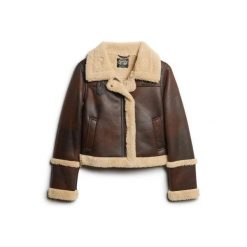 Króka kurtka pilotka z syntetycznej owczej skóry dla kobiet Superdry. Brązowe kurtki Superdry, l, bez wzorów, ze skóry, bez kaptura. Za 704.75 zł.