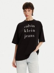 Calvin Klein Jeans T-Shirt LV047B827G Czarny Relaxed Fit. Czarne t-shirty Calvin Klein Jeans, l, bez wzorów, z bawełny, bez kołnierzyka, bez ramiączek. Za 119.99 zł.