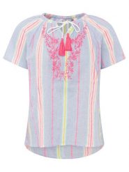 Zwillingsherz Bluzka "Summer Stripes" w kolorze błękitnym rozmiar: S/M. Niebieskie bluzki Zwillingsherz, m, bez wzorów, z bawełny, bez kołnierzyka, bez ramiączek. Za 104.99 zł.