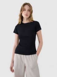 4F T-shirt slim z modalem damski - czarny M. Czarne t-shirty 4f, m, bez wzorów, z bawełny, klasyczne, bez kołnierzyka, bez ramiączek. W wyprzedaży za 39.99 zł.