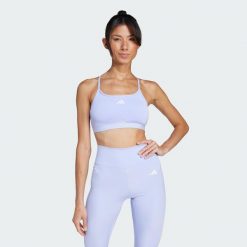 Biustonosz Aeroreact Training 3-Stripes. Niebieskie biustonosze sportowe adidas, bez wzorów, z materiału, na fitness i siłownię. Za 149.00 zł.