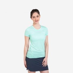 Second Life - Koszulka turystyczna damska z krótkim rękawem Quechua MH100. Zielone t-shirty sportowe QUECHUA, m, bez wzorów, z materiału, bez ramiączek, trekkingowe. Za 20.24 zł.