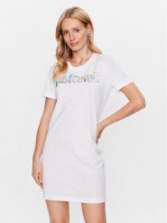 Just Cavalli Sukienka codzienna 74PBOG00 Biały Regular Fit. Białe sukienki Just Cavalli, na co dzień, xs, bez wzorów, z bawełny, bez kołnierzyka, bez ramiączek, proste. Za 339.99 zł.