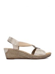 Rieker Sandały CEO-624H6-60 Beżowy. Brązowe sandały Rieker, bez wzorów, ze skóry, bez obcasa, na koturnie, bez zapięcia. Za 299.99 zł.