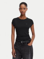Tommy Jeans T-Shirt Draped DW0DW22802 Czarny Slim Fit. Czarne t-shirty Tommy Jeans, l, bez wzorów, z jeansu, bez kołnierzyka, bez ramiączek. Za 169.99 zł.