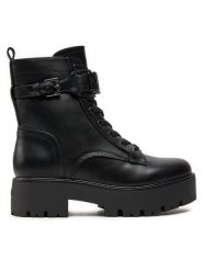 Guess Botki Vaires FLTSOM ELE10 Czarny. Czarne botki Guess, z aplikacjami, ze skóry, bez obcasa, na płaskiej podeszwie, bez zapięcia. Za 379.99 zł.