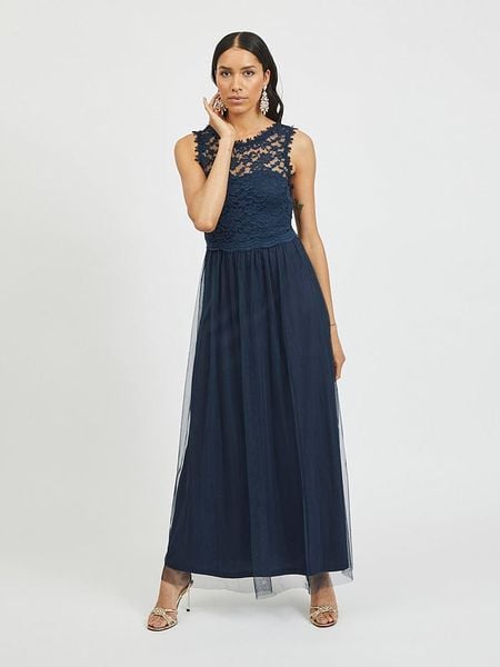 Vila Sukienka w kolorze granatowym rozmiar: 34. Niebieskie sukienki Vila, bez wzorów, z koronki, bez kołnierzyka, bez ramiączek, maxi. Za 157.73 zł.