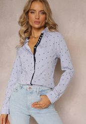Niebieska Koszula z Długim Rękawem Zapinana na Guzki w Drobny Print Tardena. Niebieskie koszule Renee, m, bez wzorów, z bawełny, bez kołnierzyka, bez ramiączek. W wyprzedaży za 27.99 zł.