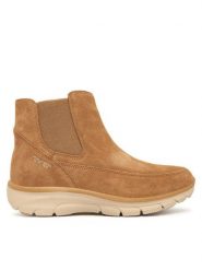 Skechers Sztyblety 169109/TAN Brązowy. Brązowe botki Skechers, bez wzorów, ze skóry, bez obcasa, na płaskiej podeszwie, bez zapięcia. Za 449.99 zł.