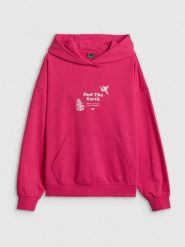 4F Bluza dresowa loose z kapturem damska - różowa XL. Czerwone bluzy z kapturem 4f, xl, bez wzorów, z bawełny, z kapturem. Za 189.99 zł.