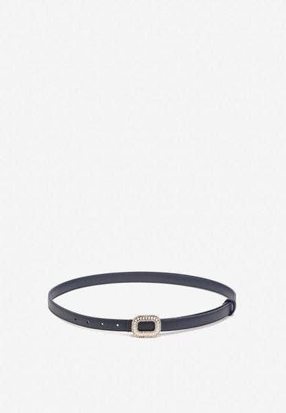 Granatowy Pasek z Geometryczną Klamrą Pitanea. Niebieskie paski Born2be, bez wzorów, eleganckie. Za 9.99 zł.