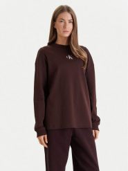 Calvin Klein Jeans Bluza Monologo LV047E211G Brązowy Oversize. Brązowe bluzy bez kaptura Calvin Klein Jeans, xs, bez wzorów, z bawełny, bez kaptura. Za 299.99 zł.