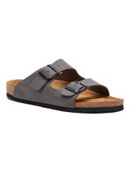 Comfortfusse Skórzane klapki w kolorze szarym rozmiar: 37. Szare klapki Comfortfüße, bez wzorów, klasyczne, z otwartym noskiem, bez obcasa, bez zapięcia. Za 260.99 zł.