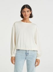 OPUS Bluzka "Foloria" w kolorze kremowym rozmiar: 38. Brązowe bluzki Opus, bez wzorów, bez kołnierzyka, bez ramiączek. Za 110.55 zł.