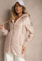 Ciemnobeżowa Kurtka Pikowana o Asymetrycznym Kroju z Odpinanym Kapturem Efalitia. Brązowe kurtki Renee, l, z aplikacjami, eleganckie. W wyprzedaży za 157.49 zł.