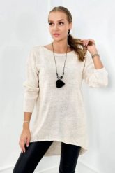Sweter z naszyjnikiem jasno beżowy. Brązowe swetry KESI, l, bez wzorów, z elastanu, plus size, bez ramiączek. Za 154.75 zł.