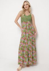 Ciemnozielona Wiskozowa Sukienka Maxi na Ramiączkach Rozkloszowana Nolwessa. Zielone sukienki Born2be, m, bez wzorów, z wiskozy, eleganckie, bez kołnierzyka, bez ramiączek, maxi, rozkloszowane. W wyprzedaży za 55.99 zł.