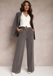 Szare Szerokie Spodnie Garniturowe Viscose. Szare jeansy Renee, l, bez wzorów, z jeansu, street. W wyprzedaży za 63.99 zł.