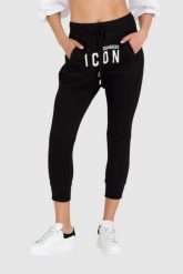 DSQUARED2 Czarne spodnie dresowe damskie z kieszenią na przodzie i logo icon. Czarne spodnie dresowe Dsquared2, bez wzorów, z bawełny. W wyprzedaży za 999.99 zł.