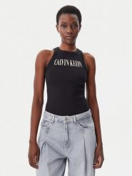 Calvin Klein Jeans Top Varsity J20J225520 Czarny Slim Fit. Czarne topy Calvin Klein Jeans, m, bez wzorów, z bawełny, bez kołnierzyka, bez ramiączek. Za 119.99 zł.