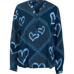 Bluzka tunikowa z narukiem w serca, długi rękaw bonprix ciemnoniebieski z nadrukiem. Niebieskie bluzki bonprix, bez wzorów, bez kołnierzyka, bez ramiączek. Za 89.99 zł.