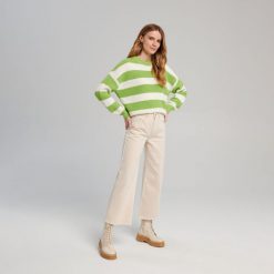 Sweter oversize w paski - Zielony. Zielone swetry Sinsay, l, bez wzorów, bez ramiączek. Za 69.99 zł.