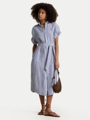 Polo Ralph Lauren Sukienka koszulowa 211965843002 Niebieski Regular Fit. Niebieskie sukienki Polo Ralph Lauren, bez wzorów, ze lnu, bez kołnierzyka, bez ramiączek, koszulowe. Za 1,039.00 zł.