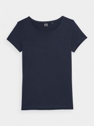 4F T-shirt regular gładki damski S. Niebieskie t-shirty 4f, s, bez wzorów, z bawełny, bez kołnierzyka, bez ramiączek. Za 49.99 zł.
