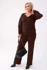Bawełniany komplet dresowy Comfy w kolorze gorzkiej czekolady - bluza z różą + długie spodnie PLUS SIZE XXL OVERSIZE JESIEŃ. Bluzy Moda Size Plus Iwanek, na jesień, plus size, z aplikacjami, z bawełny, biznesowe, bez ramiączek, bez kaptura. Za 349.90 zł.