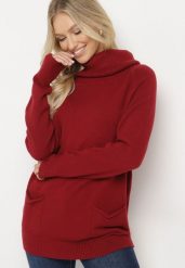 Bordowy Golf z Wiskozą Zdobiony Wsuwanymi Kieszonkami Viaela. Czerwone swetry Born2be, l, z aplikacjami, z jeansu, eleganckie, plus size, bez ramiączek. W wyprzedaży za 76.49 zł.
