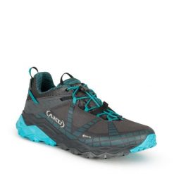 Buty sportowe trekkingowe damskie Aku Flyrock Gore-tex. Czarne buty trekkingowe Aku, bez wzorów, z gore-texu, bez zapięcia, trekkingowe, gore-tex. Za 389.00 zł.