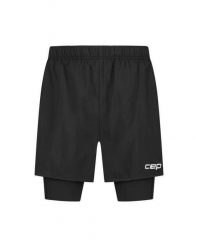 Damskie sportowe spodenki kompresyjne 2w1 CORE Run do biegania CEP. Czarne szorty sportowe CEP, bez wzorów, z elastanu, do biegania. Za 379.00 zł.