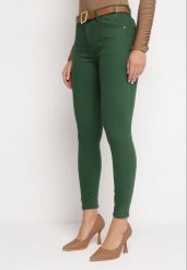 Ciemnozielone Jeansy Skinny z Paskiem Barise. Zielone jeansy Born2be, xs, bez wzorów, z jeansu. Za 169.99 zł.