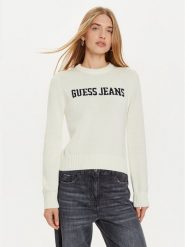 Guess Jeans Sweter W4BR10 Z3HM1 Biały Regular Fit. Białe swetry Guess Jeans, xl, z aplikacjami, z bawełny, bez ramiączek. Za 219.99 zł.