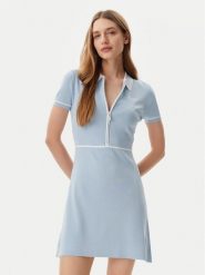 Guess Sukienka dzianinowa V5GK00 Z3D60 Błękitny Regular Fit. Niebieskie sukienki Guess, xl, z aplikacjami, z dzianiny, bez kołnierzyka, bez ramiączek. Za 369.99 zł.