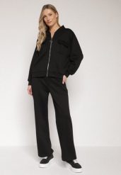 Czarny Bawełniany Komplet Dresowy Bluza na Suwak i Spodnie Tevrisa. Czarne bluzy bez kaptura Born2be, l, bez wzorów, z bawełny, bez kaptura, trekkingowe. Za 189.99 zł.