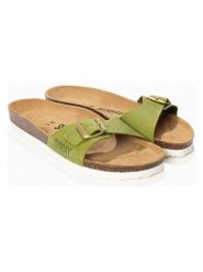 Sunbay Skórzane klapki "Jasmin" w kolorze zielonym rozmiar: 36. Zielone klapki Sunbay, bez wzorów, klasyczne, z otwartym noskiem, bez obcasa, bez zapięcia. Za 159.95 zł.