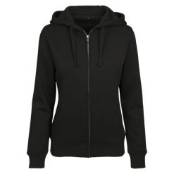 Damska Bluza Z Kapturem Merch Slim Z Pełnym Zamkiem Błyskawicznym. Czarne bluzy BUILD YOUR BRAND, s, bez wzorów, bez ramiączek, z kapturem. Za 150.99 zł.