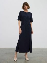 BGN Sukienka w kolorze granatowym rozmiar: 38. Niebieskie sukienki BGN, na imprezę, bez wzorów, bez kołnierzyka, bez ramiączek, maxi. Za 183.59 zł.