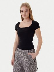 Tommy Jeans T-Shirt DW0DW21837 Czarny Slim Fit. Czarne t-shirty Tommy Jeans, l, bez wzorów, z bawełny, bez kołnierzyka, bez ramiączek. Za 169.99 zł.